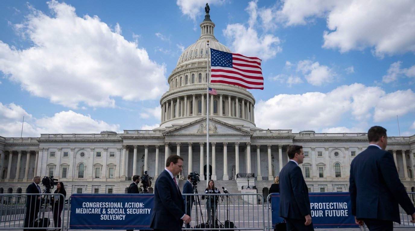 US Capitol building representing Congressional action on Medicare and Social Security trust fund solvency